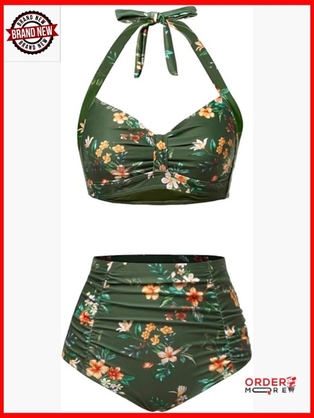 High Waisted Bikini Set Tummy Control Two Piece Swimsuit with Removable Pads